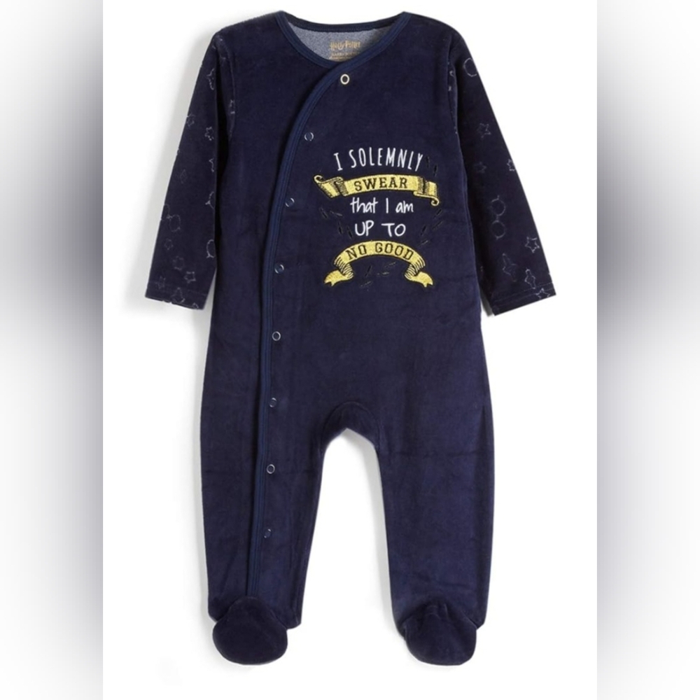 Harry Potter Infants Embroidered Navy Velour Sleeper
